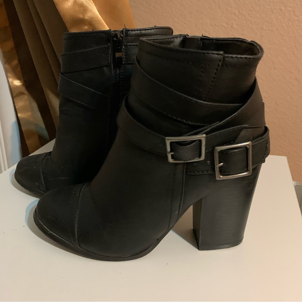 Wide width buckle ankle bootie